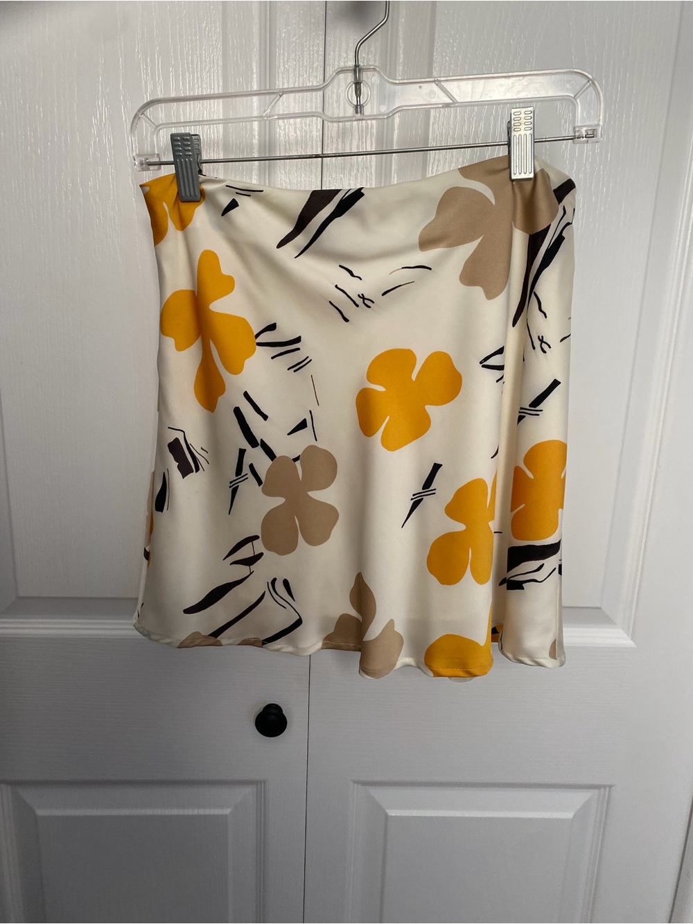 Floral Satin Mini Skirt in Cream, Mustard & Tan
